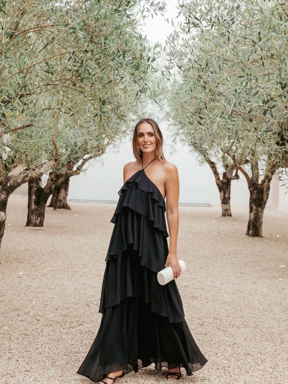 Petal & Pup Chasity Black Halterneck Tiered Ruffle Maxi Dress - Picture 2 of 6